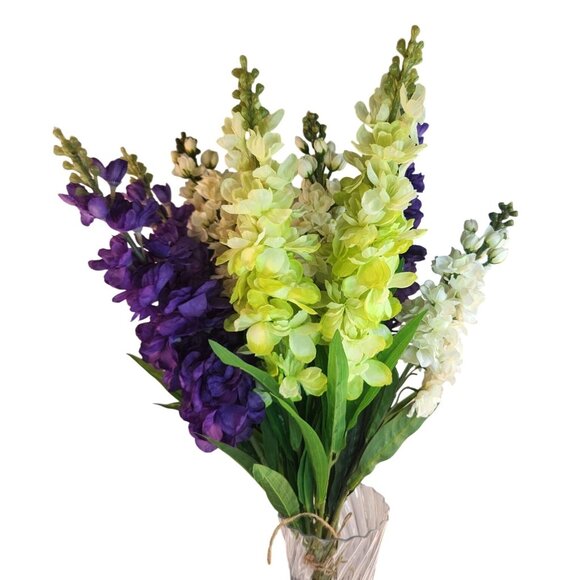 Artificial Snapdragon Bouquet 3 Stems Each Color Purple White Yellow Faux Floral - Picture 13 of 13